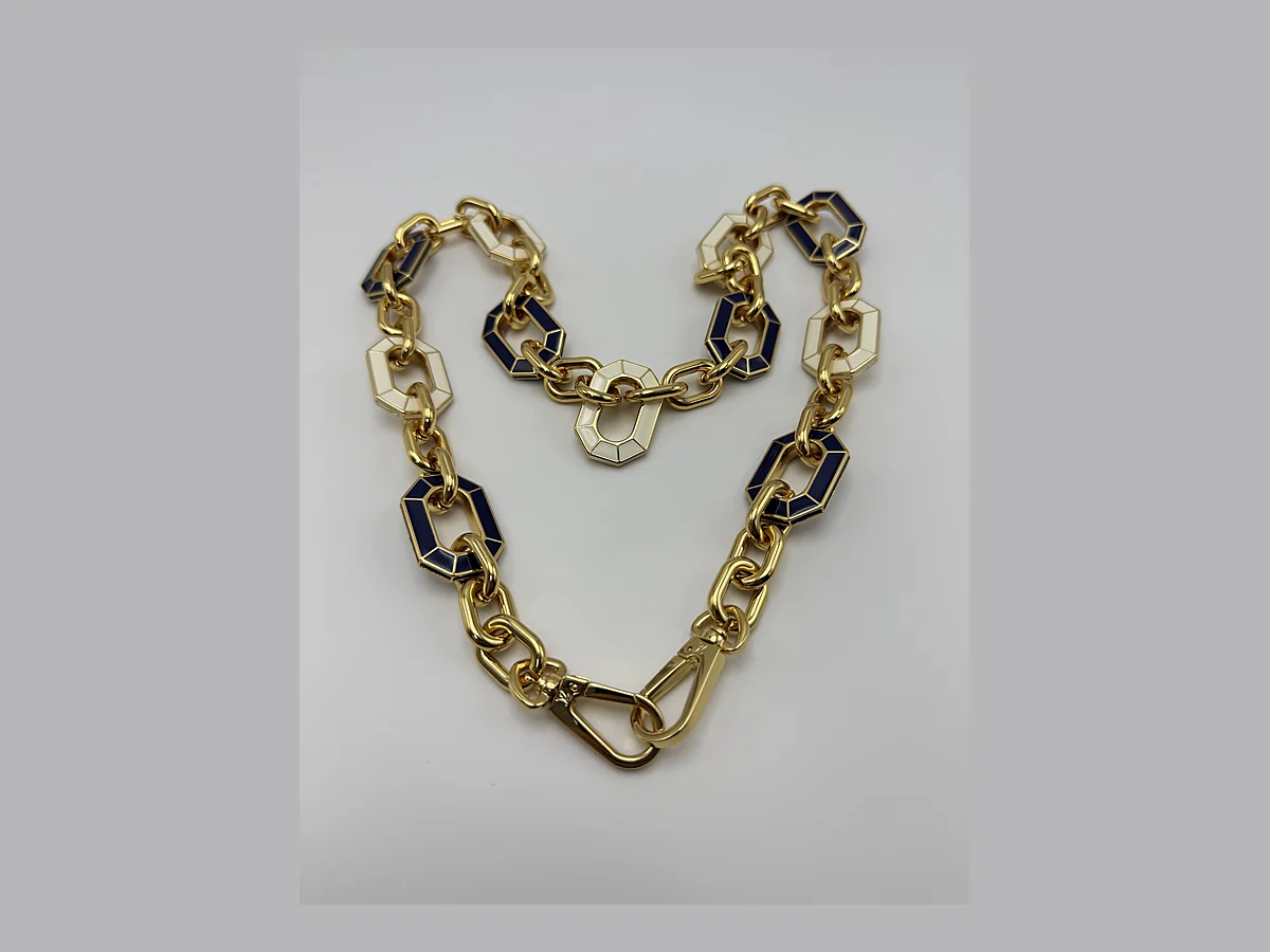 Gold handbag chain with black and white inset links
