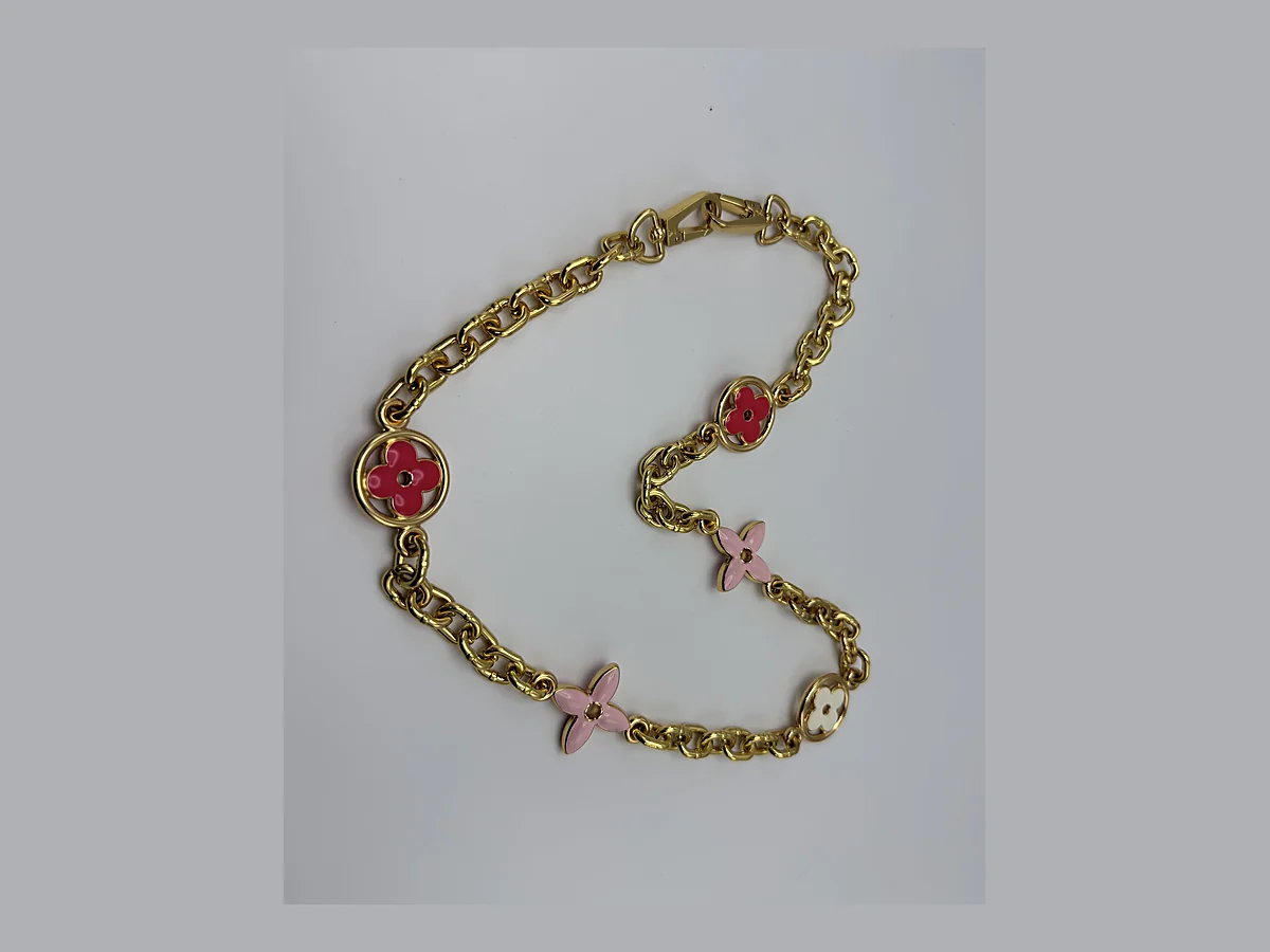 Fine gold chain with pink decorative charms